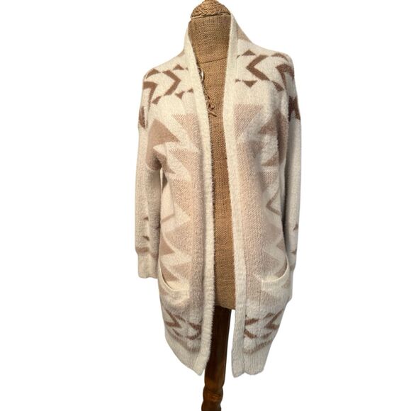 Jessica Simpson midi cardigan Navajo open sweater sz XS cream brown car coat - Picture 1 of 6
